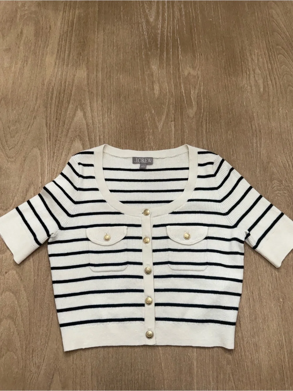 J.Crew Striped Cropped Short-Sleeve Cardigan Sweater Tee – Size small